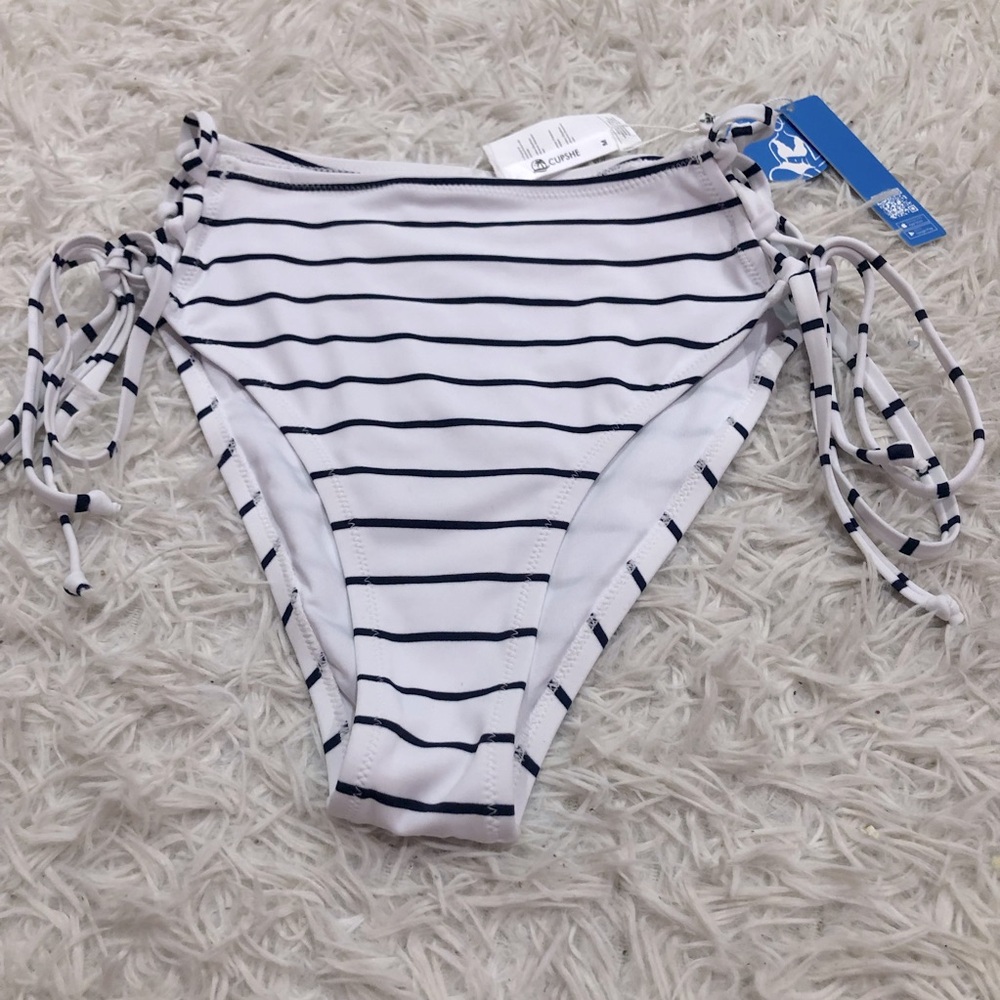 Cupshe High Waist Lace-up Striped Bikini Bottom Size M